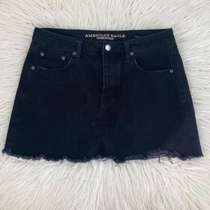 American Eagle Black Distressed Denim Mini Skirt